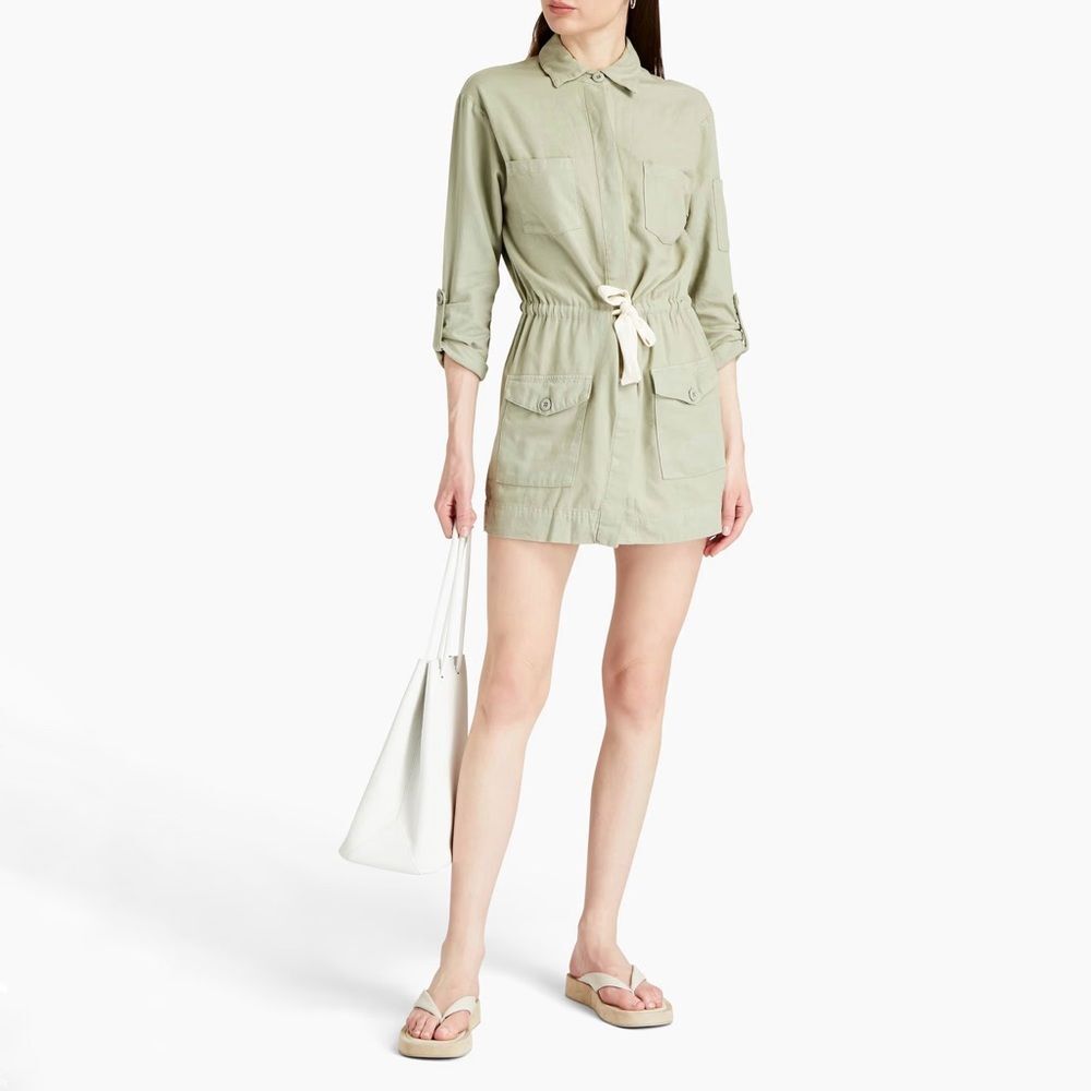 Monrow Twill Cargo Dress in Green Size Medium